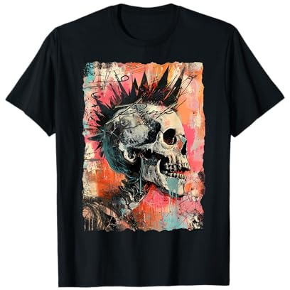Cool Y2K Vintage Graffiti Biker Rocker Cráneo Punk Cráneo Camiseta