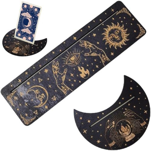 KSJEHW 2 Piezas Soporte de Carta Tarot de Madera 4 Soportes de Altar de Carta de Tarot de Fase Lunar con Patrón de Polilla Solar Exposición Forma de Rectángulo Luna Herramienta de Adivinación Bruja