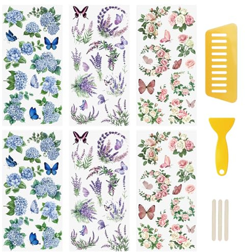 WANDIC 6 Sheets Rub On Transfer Sticker, Butterfly Floral Stickers for DIY Scrapbooking Photo Albums furniture,5.9 * 11.8in