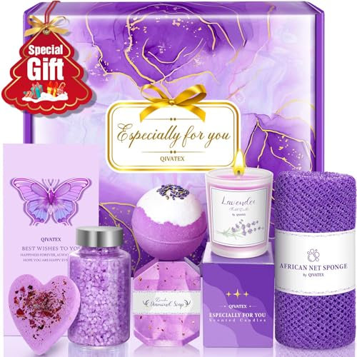 Qivatex Regalo Donna, San Valentino per Lei 2025 Set Confezione Regalo Donna Lavanda Bombe da Bagno Compleanno, Amica, Regalo san Valentino