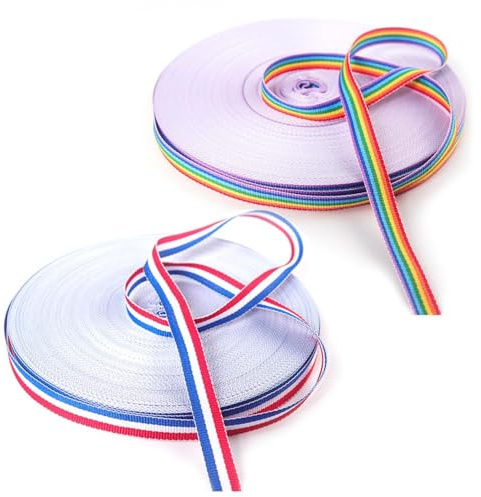 2 Rouleaux De Ruban Uni, Ruban D'Emballage Rouge, Bleu Et Blanc, Sangle À Rayures Colorées, Ruban D'Emballage Cadeau, Rouleau Rayé, Adapté À L'Emballage De Cadeaux Diy