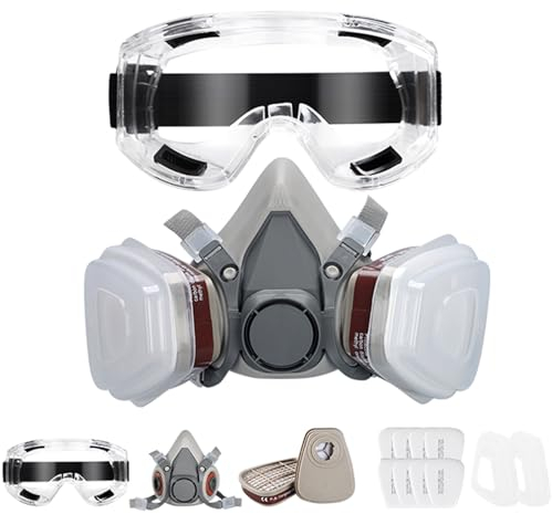 Powzdi Masque de Protection, Respiratoire Réutilisable avec Filtres et Lunette Anti poussière Anti gaz pour Peinture Poussière Particules Polissage Ponçage Soudage Bricolage Protection de Travail