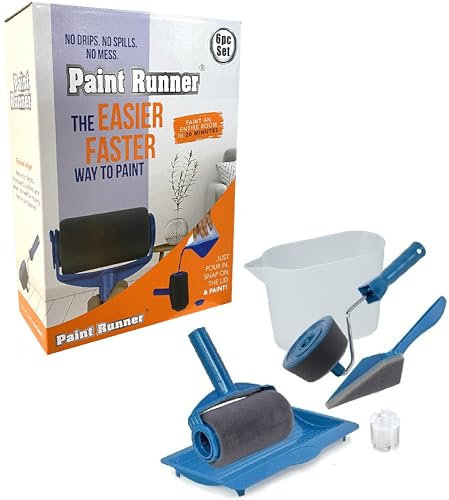 Paint Runner® a Registered Trademark, Ultimate Paint Roller System - 6 pc Set, Paint continuously Without Dipping & Dripping & no Mess. Made in Indonesia. The Original Product