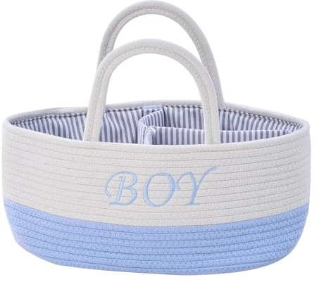 AOFANGSHIYE Cesta Portapannolini a 3 Scomparti– Organizer Fasciatoio per Neonati con Divisorio Rimovibile – Porta Pannolini, Salviette, Creme per il Cambio – Portaoggetti per Casa o da Viaggio（blu）