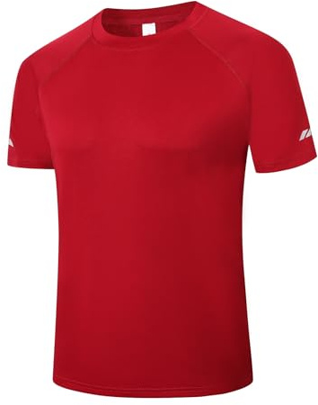 Cimic Men's T-Shirts Quick Dry Gym Tops Short Sleeve Sport Moisture Wicking Shirts Running Breathable Workout Athletic Tshirts(T5020-Red-L)