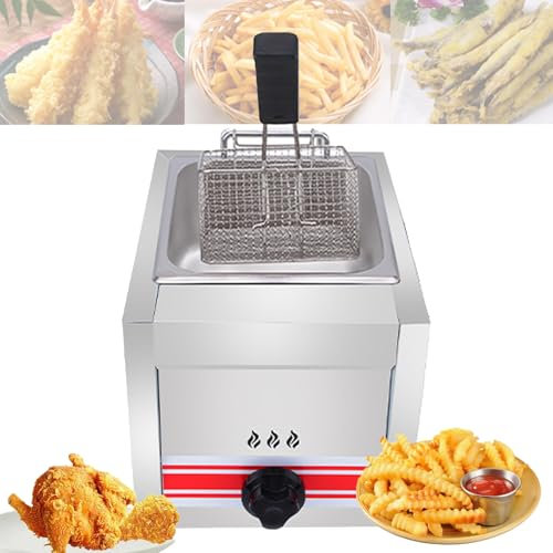 Kommersiell gasfritös, förtjockad rostfritt stål bänkskiva oljefritös, stor kapacitet med temperaturkontroll, dubbel frites för pommes frites kalkon munkar hem kök restaurang