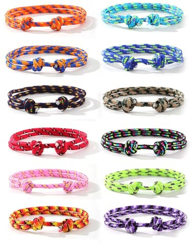 12 Stück Segeltau Armband Herren, Verstellbar Stoffarmband Handgefertigt, Geknüpft Bunt Festival Armbänder, Freundschaftsarmbänder für Jungs, Jungen, Teenager