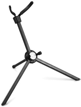Aumotop Soporte para Saxofón Tenor de Acero Inoxidable, Plegable, Estable, Diseño de 3 Patas para Uso en Estudio Saxofonistas, Color Negro