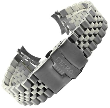 ROUREOX Edelstahl Uhrenarmband Rundanstoß, 18mm 20mm 22mm Metallband, Massiv Ersatzband Gebogen für Seiko SKX007-B 20mm