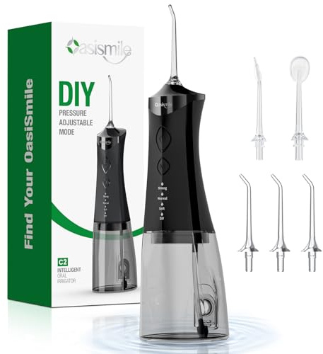 OasiSmile C2 Jet Dentaire Hydropulseur Portable, Réservoir de 350 ml, Noir