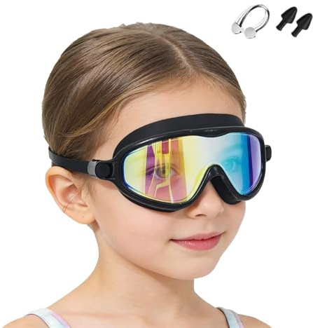 Occhialini da nuoto per bambini, con clip per il naso e tappi per le orecchie, occhiali anti-appannamento, per bambini, per nuoto, viaggi, piscina, spiaggia, ragazzi e ragazze