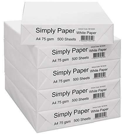 Simply Paper A4 75gsm Multipurpose Paper: 1 box=5 Reams:2500 sheets: Wholesale Offer (Select Number of Boxes Required): Free 48Hr Delivery (1)