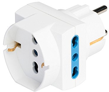 Poly Pool PP2351 Adattatore Triplo Spina 16 A (Standard Franco/Tedesco) Grande 2 Prese Bivalenti E 1 Presa Pluristandard (Bianco)