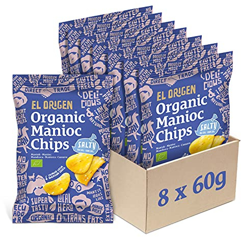 el origen chips de yuca ecológica con sal marina paquete de 8, 8 x 60 g