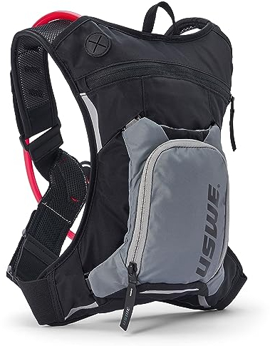 USWE Moto Hydro 3L Trinkrucksack mit 2,0 l Wasserblase, ein hochwertiger, federfreier Rucksack für Enduro und Off-Road-Motorrad, Schwarzgrau