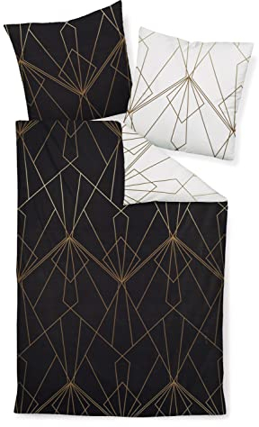 Janine Mako-Satin-Bettwäsche J.D. 155x220 cm + 80x80 cm bronzebraun-schwarz