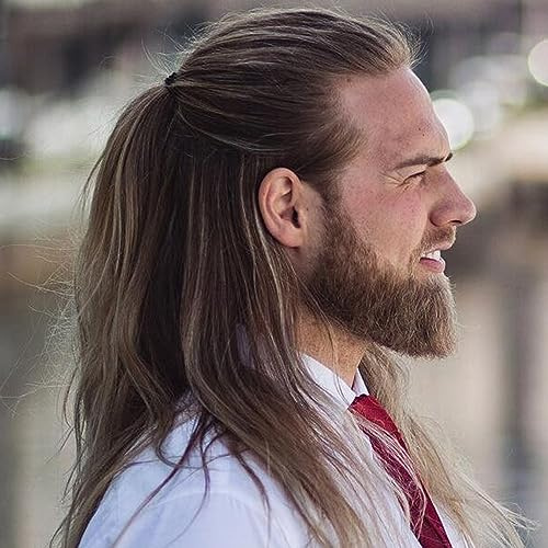 Voloria 12 Long Hair Men's Toupee Hair Replacement Systems Swiss Lace Front Natural Hairline Hairpieces Thin Skin PU V-looped 10x8 Straight Hair(#4 Medium Brown Color)