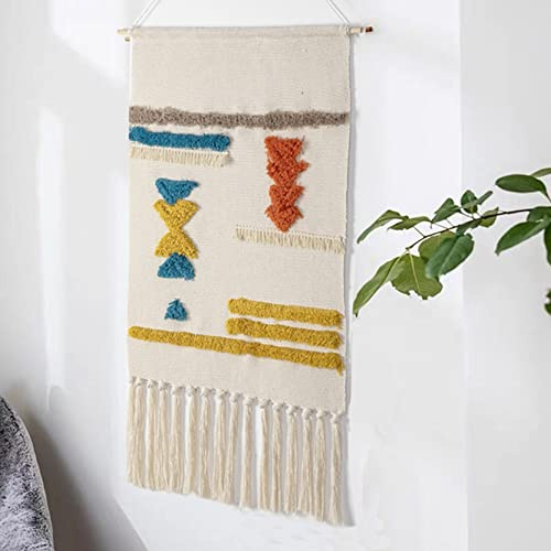 WABMJGW Tapiz para colgar en la pared de macramé azteca, bohemio, elegante, hecho a mano, con borlas, tapices de macramé de algodón y lino, arte de pared, decoración del hogar,E-50 x 70 cm
