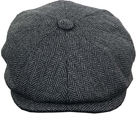 Infinity Leather Mens Blinders Charcoal Tweed Gatsby Flat Baker Hat XL