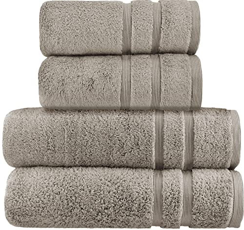 HOMESTORY Premium Handtuch-Set 4-teilig, 100% Baumwolle, Frottee, 550g/m², weich, saugstark und schnelltrocknend, Oeko-Tex 100, Taupe, 2X Duschtuch + 2X Handtuch