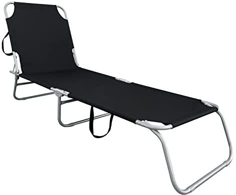 Spetebo 3-Bein Gartenliege klappbar mit Tragegurten - schwarz - Relax Sonnenliege mit 4-Fach verstellbarem Rückenteil - Liege für Camping Garten Pool Spa Wellness