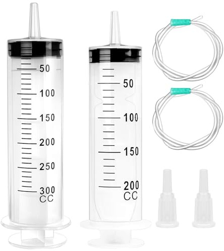 2 stycken sprutor, spruta 200 ml + 300 ml, spruta med slang, stor spruta | Utdragsspruta, oljespruta, doseringsspruta utan nål, sprutset för laboratorium, industri, djurfoder