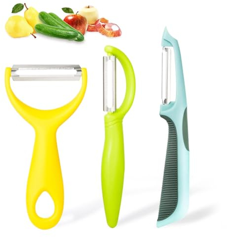 3Pz Pelapatate Professionale con Lama Laterale in Acciaio Inossidabile, Antiscivolo Pela Verdure Spelucchino, con Impugnatura Ergonomica Antiscivolo, per campeggi in Famiglia, Picnic e Viaggi