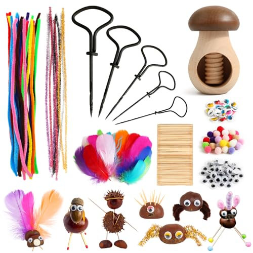 BOFUNX Juego de Manualidades para Castañas Brocas para Castañas 1.5-5mm Soporte para Castañas Accesorios de Manualidades de Bricolaje Artes Decoración de Otoño para Niños