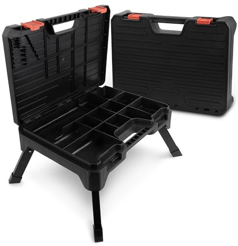 siwitec Escabeau pliable multifonction avec boîte de rangement jusqu'à 150 kg, tabouret pliant portable 2 en 1 avec mallette à outils vide, marchepied pliable, tabouret pliant