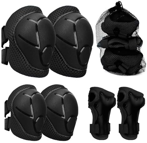 Knieschoner Kinder, 6 in 1 Schoner Inliner Jungen und Mädchen Ellenbogenschützer Set mit Handgelenkschutz für 3-8 Jahre alte Kleinkinder beim Skaten Radfahren und Skateboards (Schwarz)