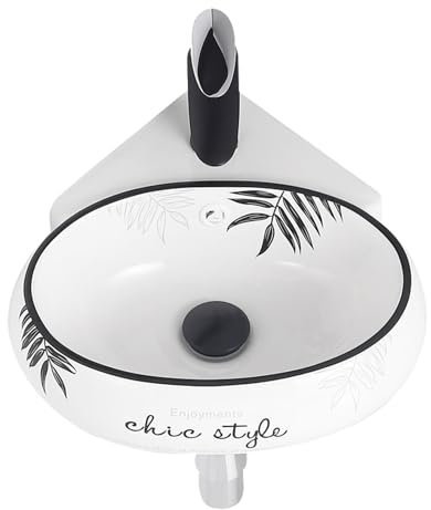 YYUINU Sink Corner Washbasin, Ceramic Wall Mounted Bathroom Sink Corner, Chinese Ink and Bamboo Motif,Chinese ink and bamboo motif