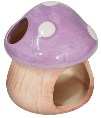 Uotyle Ceramic Fish Tank Accessories Cute Mushroom House Aquarium Decoration Hideout Cave Decoration for Small Fish Shrimp (Purple)