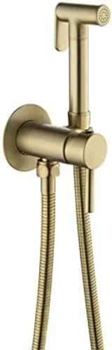 Pulvérisateur de bidet à main pour toilettes - Robinet de bidet chaud et froid mural avec kit de pulvérisateur à couches en tissu gris bronze et or brossé