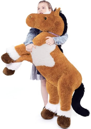MorisMos - Cheval géant en peluche de 120 cm pour filles, grand poney XXL en peluche, animal en peluche câlin doux et grand, cheval en peluche Kawaii, cadeaux pour enfants, garçons, petites amies