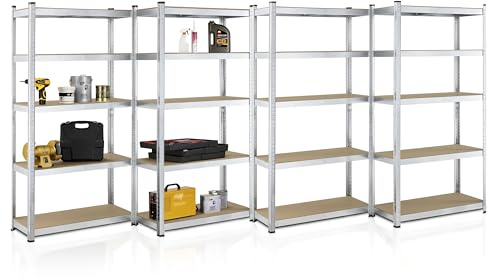 Juskys Étagère Charges Lourdes Basic, Lot de 6, 180 x 90 x 40 cm - 5 Niveau á 175 kg, Capacité 875 kg, Étagères de Rangement en Metal pour Garage et Cave