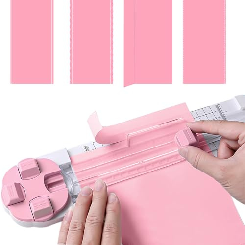 Taglierina per carta, 4 in 1, taglierina per foto, con quadrante dritto, ondulato, perforato e scanalato, taglierina per carta fai da te, cartolina, scrapbooking, rosa