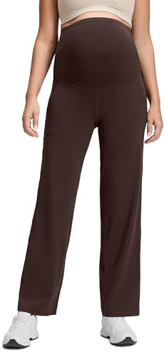 CRZ YOGA Butterluxe Pantaloni Leggings Svasati Premaman da Donna con Tasche Yoga Allenamento - 80cm Marrone Caramello Caldo 44