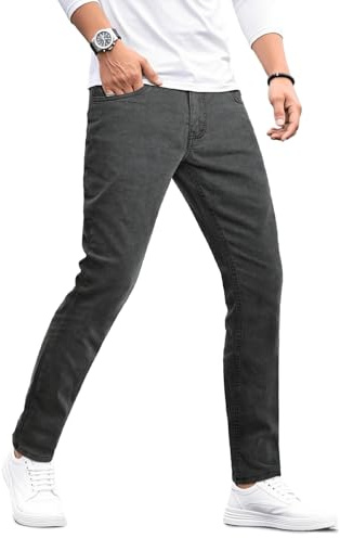 Heyfanee Mens Jeans Slim Fit Stretchy Denim Pants for Men Slim Leg Dark Gray 36W 30L