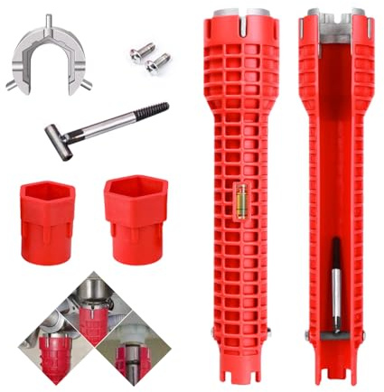 SZMK Chiave Rubinetto Lavello 8 in 1,Chiave A Tubo per Rubinetti, Sink Wrench,Chiaves per Piletta Doccia,Chiaves per Serraggio Rubinetto,Strumento per Idraulici per Lavello, Bagno, Cucina - Rosso