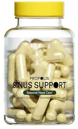 Naturligt sinusstöd för vuxna, säsongsbetonad näsvårdslindring med propolis, quercetin, bromelain, nässelblad och vegansk kapsel, blockerar eller dämpar histamin