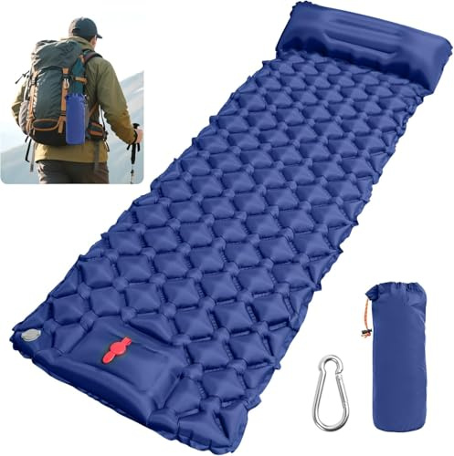 KWGSHN Colchón de Camping Ultraligero Inflable, Colchoneta Autoinflable para Dormir para Acampar, Esterilla Camping Autohinchable, Utraligero Esterilla Inflable Portatíl con Bomba de Pie, Azul