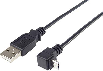 PremiumCord Cable de Conexión USB - Micro USB 1m, Macho a Macho Curvado 90°, Cable de Datos de Alta Velocidad 480Mbit/s, 5 Pines, 2X Blindados, AWG28, Color Negro, 1m
