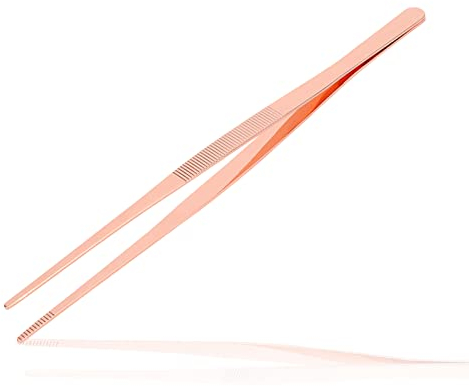 Agatige Pincette De Cuisine Acier Inoxydable, 30cm Pince De Chef, Clip Cuisine Professionnelles Pinces à épiler Long Manche, Clip Cuisine Avec Pointe Dentelée Pour Cuisiner Griller Et Cuire (Or Rose)