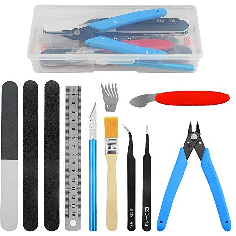 BGTXINGI 15-teiliges Modellbauwerkzeug-Set Gundam Modellbau-Werkzeug-Set mit Kunststoffbox für Modellbau, Auto, Hobby, Modellbau, Reparatur und Fixierung, DIY-Bastelset