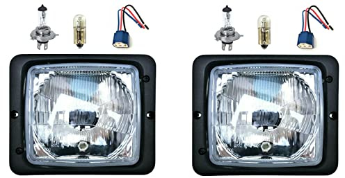 MelTruck® 2x Fernscheinwerfer Positionslicht Abblendlicht für Traktor Atlas Zetor mit Glühbirnen H4 und Lampenfassungen(3 Funktionen - H4 - mit Lampenfassungen)