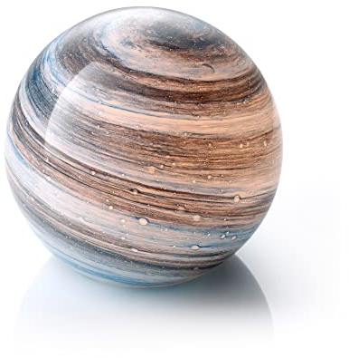 Auraglow Handgefertigte geblasene Glaskunst Planet LED Tisch-Stimmungslampe, schnurloses batteriebetriebenes Licht, [Neptun]