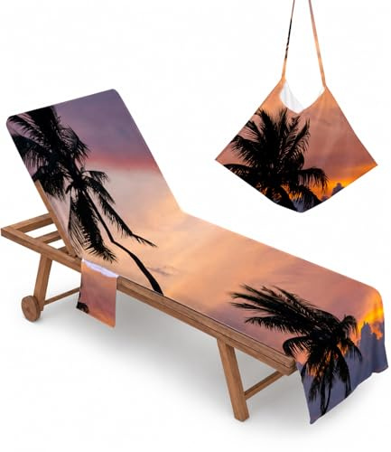Highdi Sun Lounger Towels with Pockets, Brown Portable Beach Sunbed Towels Microfiber Quick Dry Travel Beach Chair Cove for Sun Lounger, Pool Chair (75x210cm)