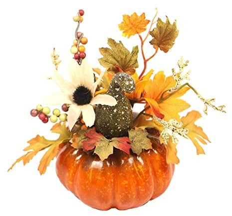SM SunniMix Déco Automne Intérieur, Décoration Halloween, Citrouille Artificielle avec des Fleurs Ornement Guirlandes Bonsaï Couronnes d'automne Accessoires De Photographie Centre De Table