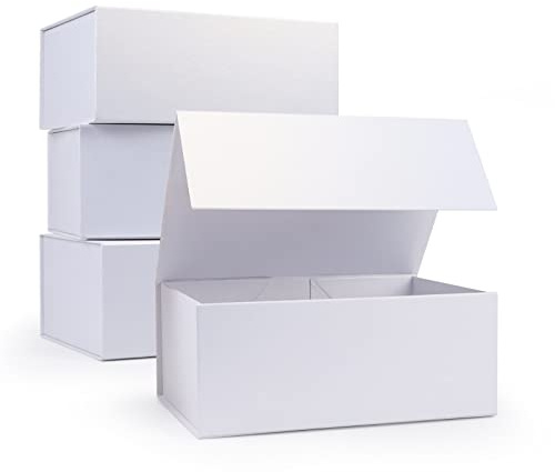 Giftgarden 4 Pack 9.5”x7”x4” White Gift Box with Magnetic Lid, Luxury Magnetic Gift Box for Presents, Mothers Day, Birthday, Wedding, Bridesmaid Groomsman Proposal Box