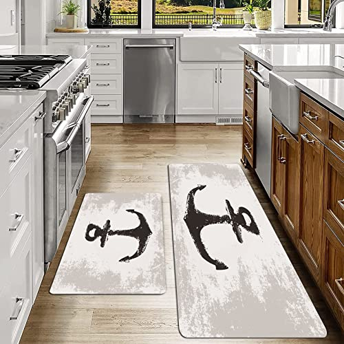 SHIVNAMI 2er Küchenteppich Waschbar rutschfest Teppich,Anker,Küche und im Esszimmer Badematten Set mit Rückseite